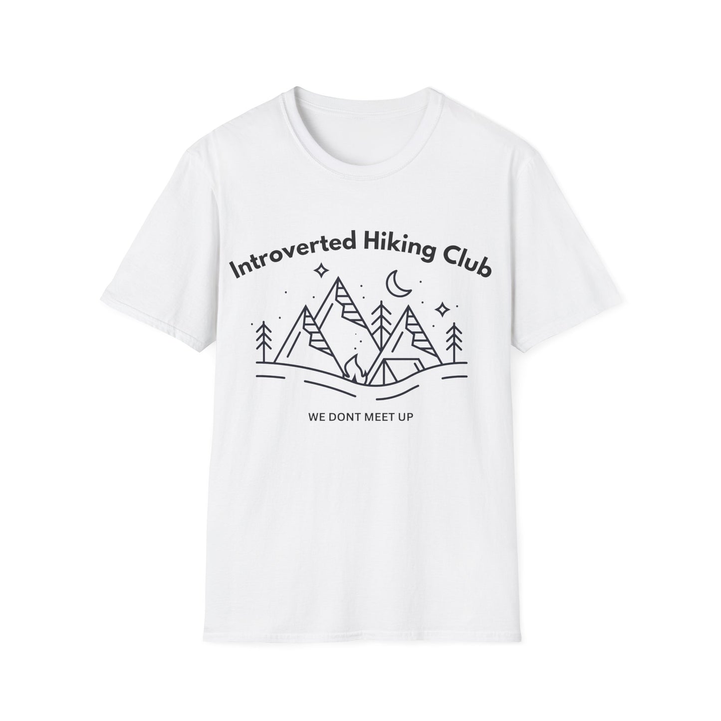 Introverted Hiking Club T-Shirt — 'We Don’t Meet Up' Minimal Mountain Tee