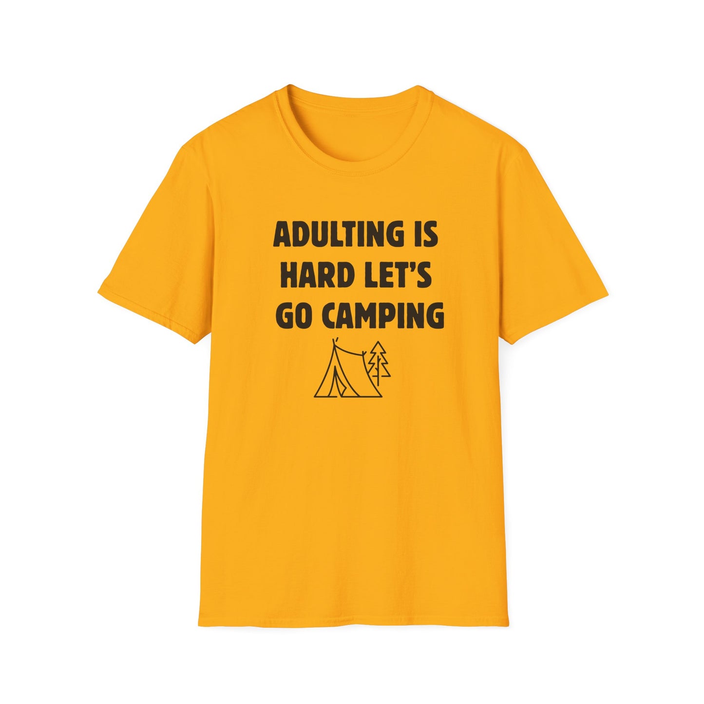 Camping T‑Shirt — "Adulting Is Hard Let’s Go Camping" Casual Outdoor Tee