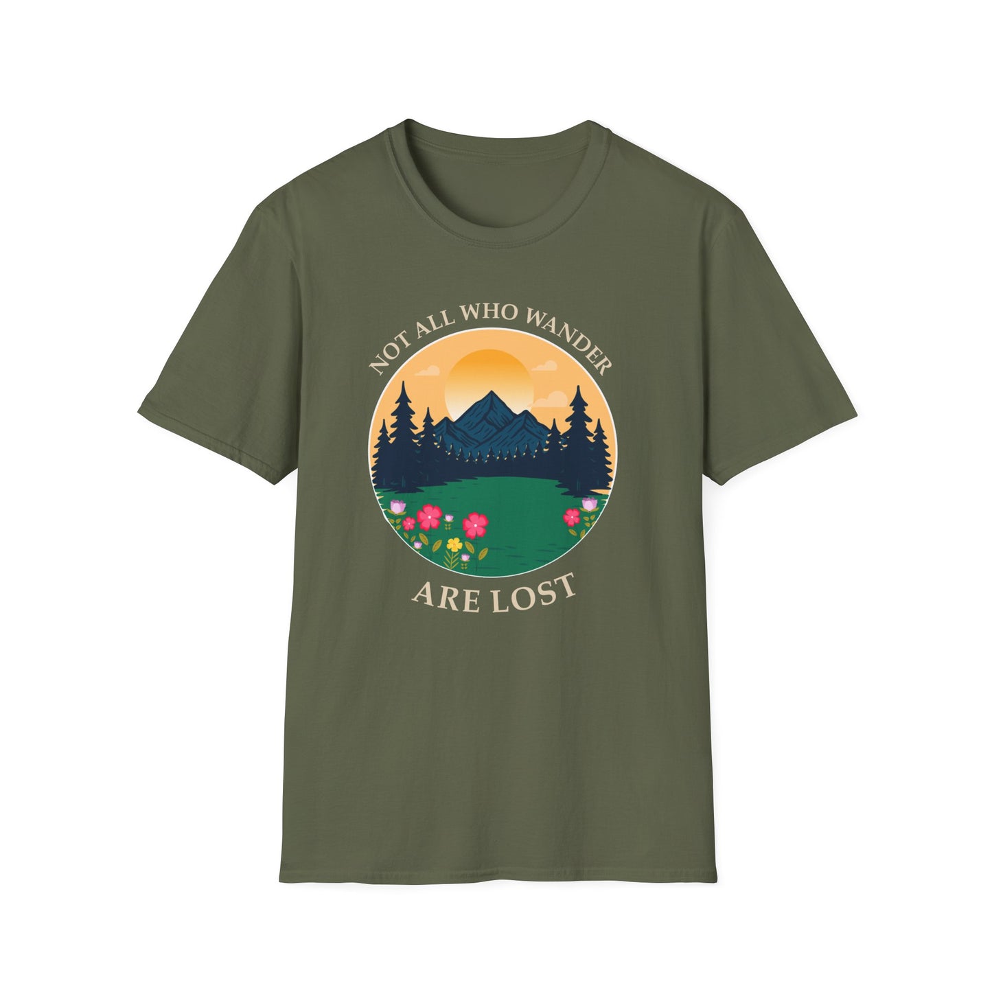 Wanderlust Mountain T-Shirt — "Not All Who Wander Are Lost" Scenic Tee