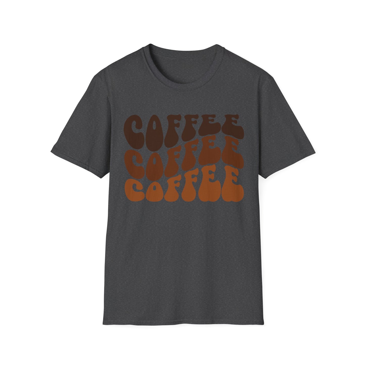 Coffee Repeat T-Shirt — Retro Brown Typography Tee for Coffee Lovers