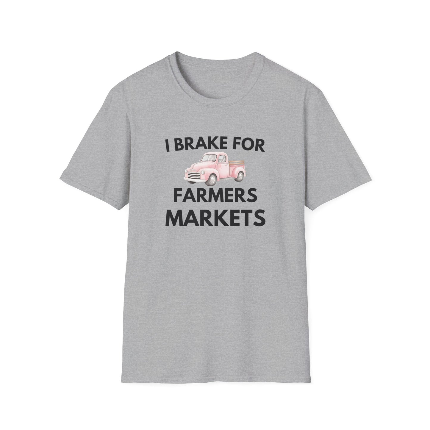 I Brake for Farmers Markets T-Shirt — Vintage Pink Truck Market Tee
