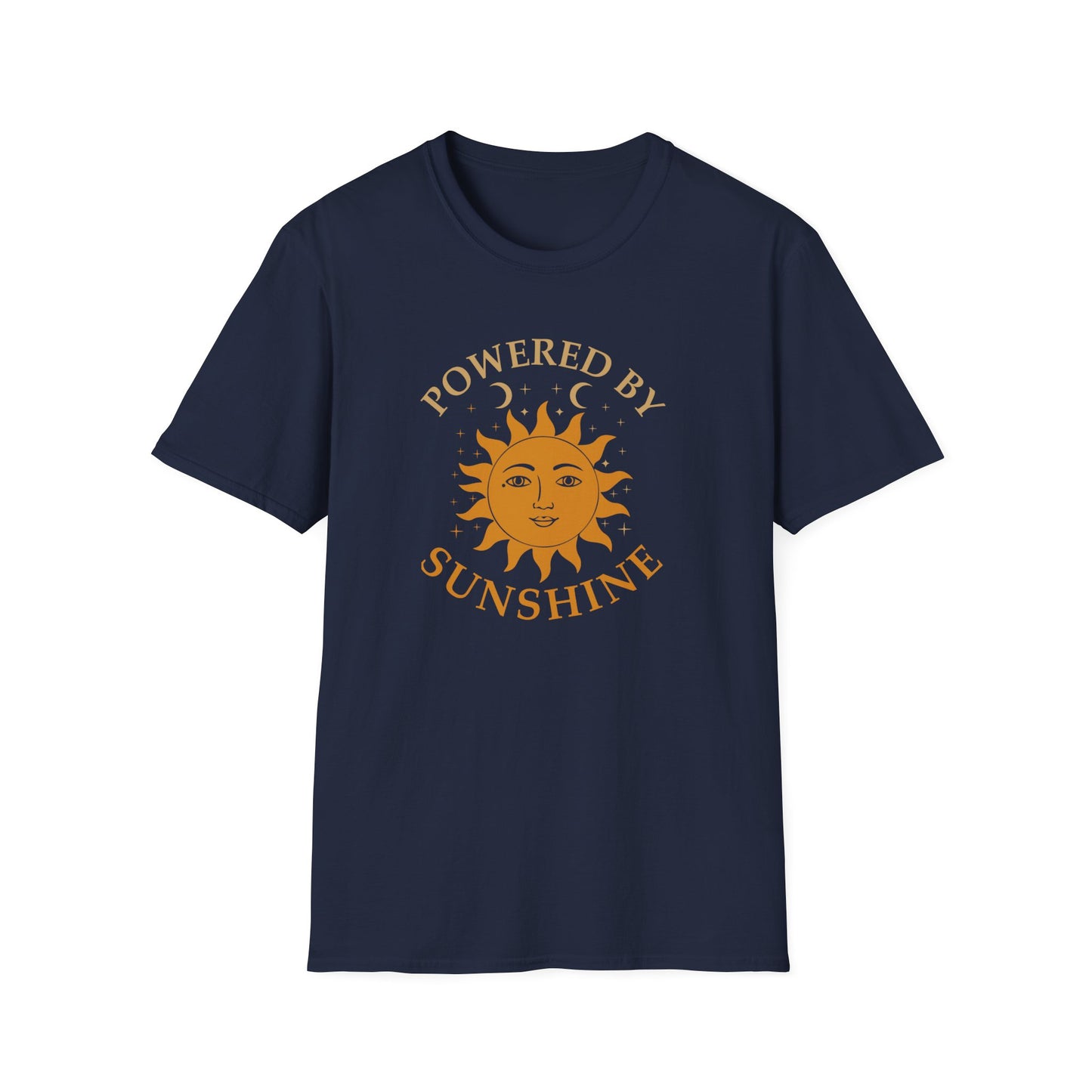 Powered by Sunshine T-Shirt — Retro Sun Graphic Tee