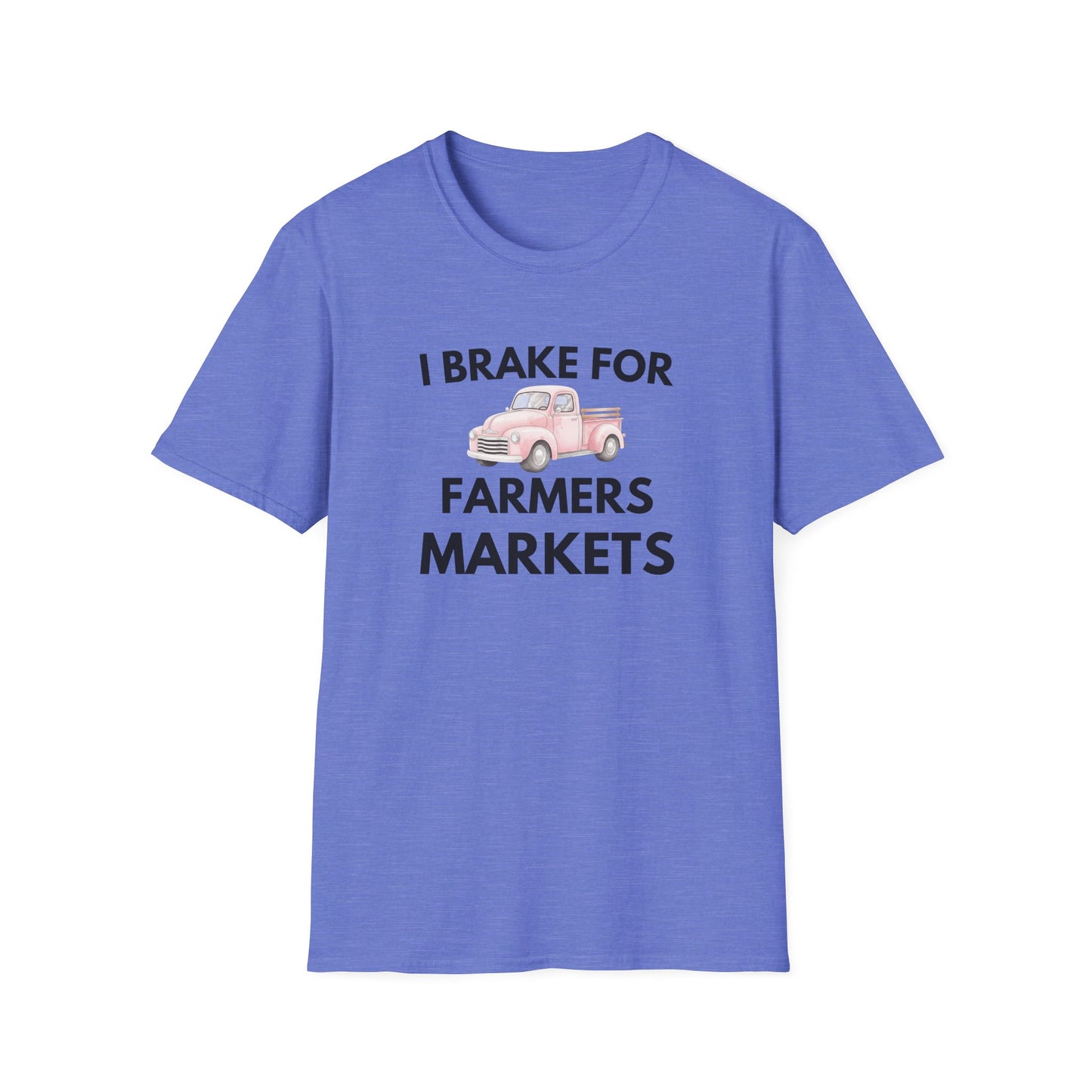 I Brake for Farmers Markets T-Shirt — Vintage Pink Truck Market Tee