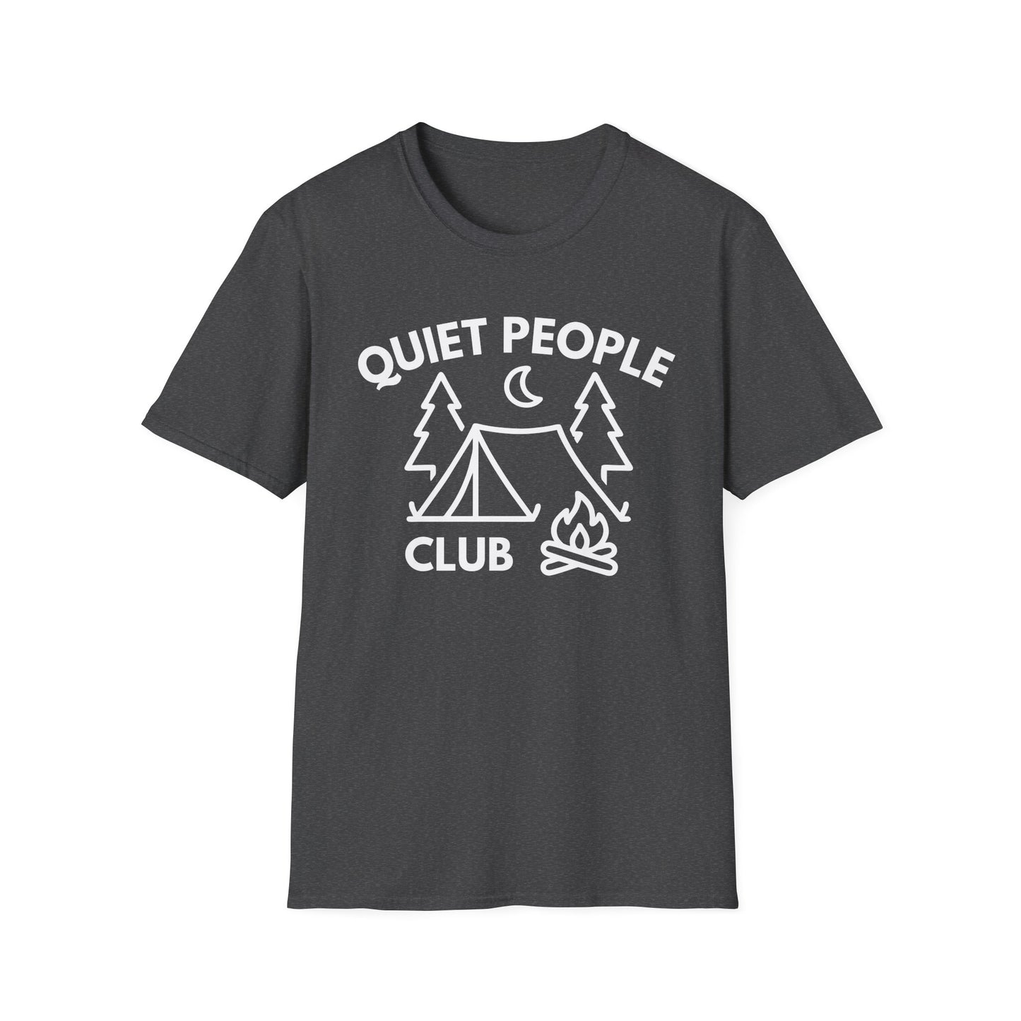 Quiet People Club T-Shirt — Camping Tent Moon Graphic Tee