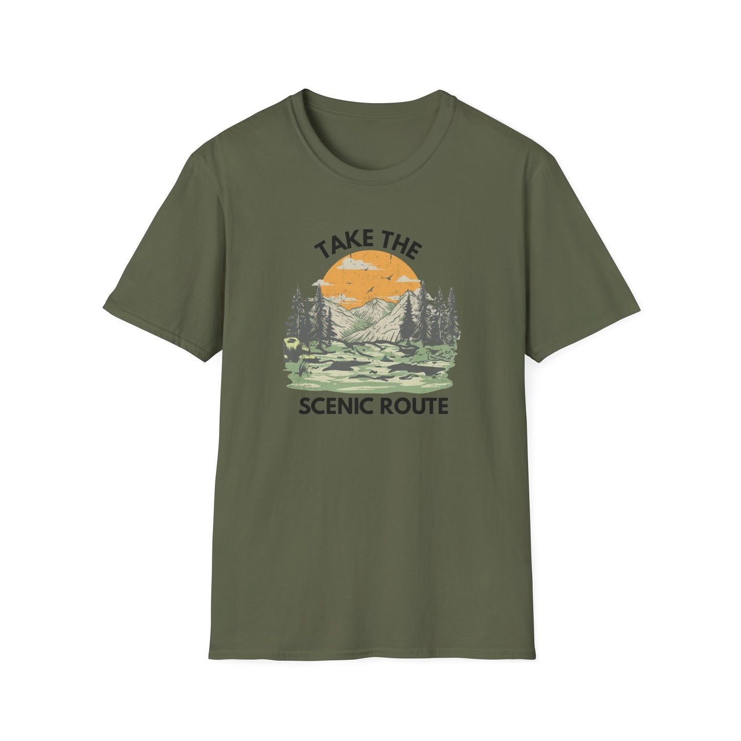 Take The Scenic Route T-Shirt — Vintage Mountain Sunset Outdoor Tee