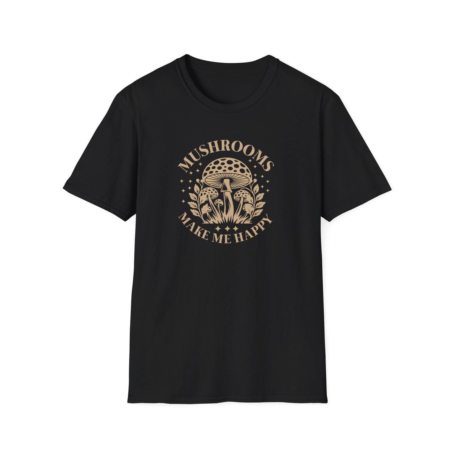 Mushrooms Make Me Happy T-Shirt — Retro Botanical Mushroom Graphic Tee
