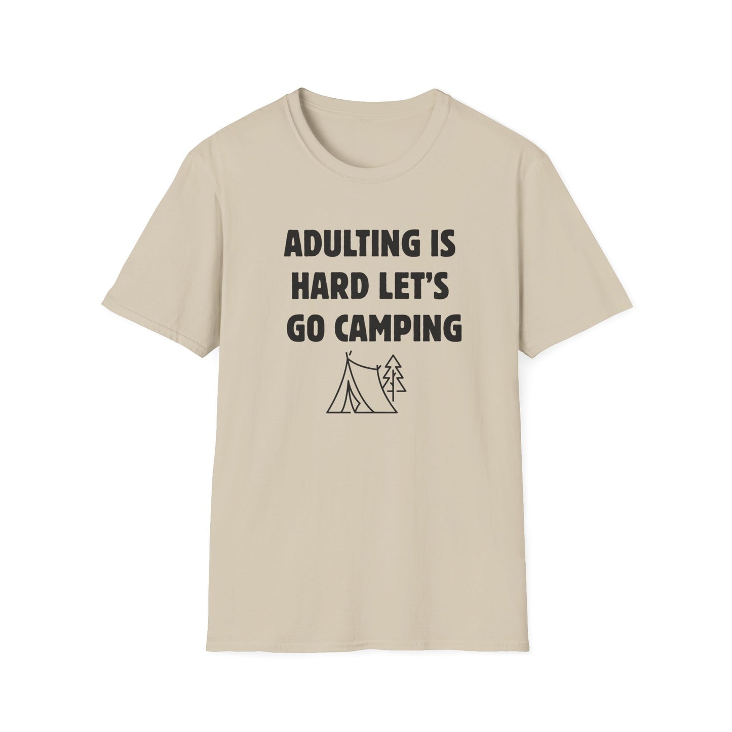 Camping T‑Shirt — "Adulting Is Hard Let’s Go Camping" Casual Outdoor Tee