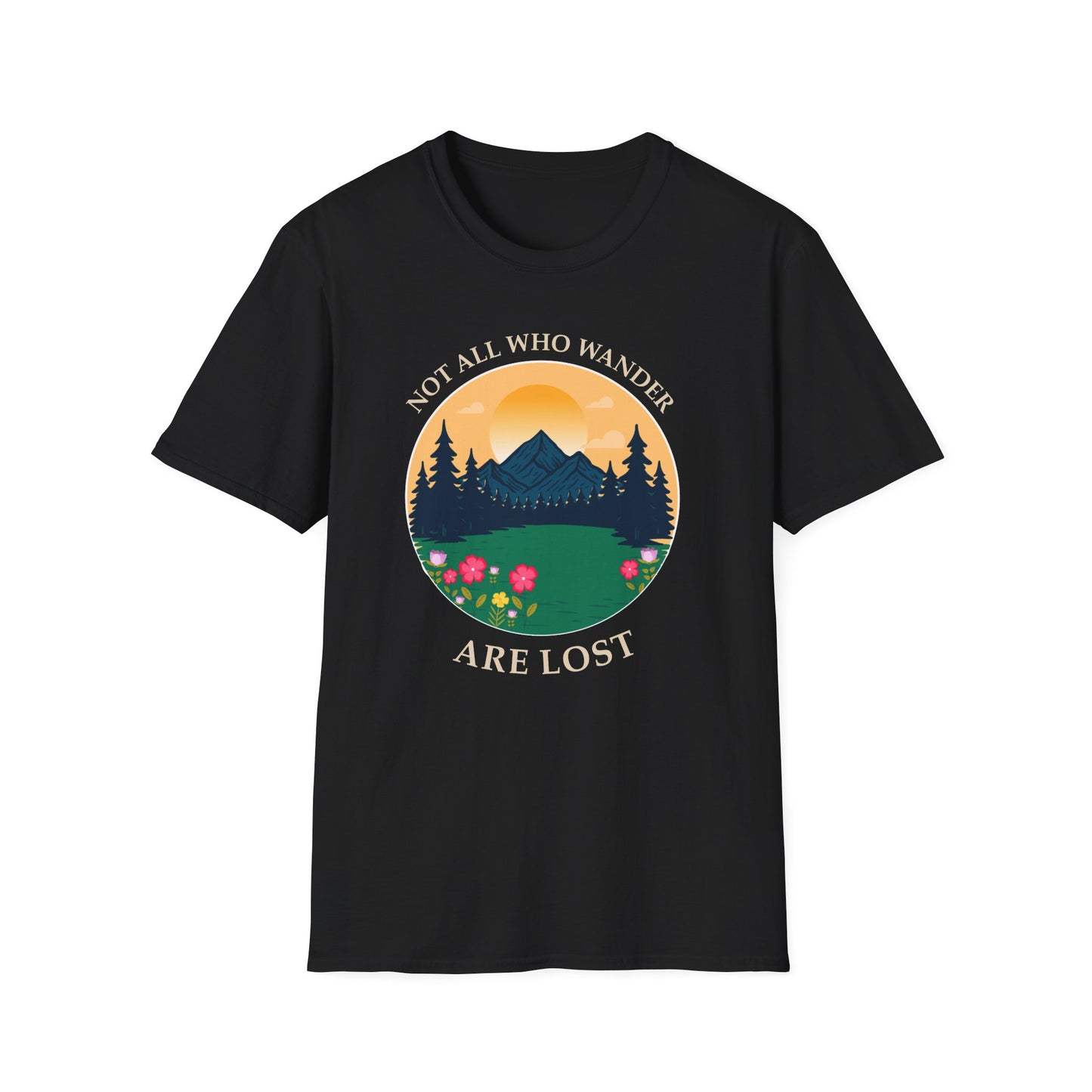 Wanderlust Mountain T-Shirt — "Not All Who Wander Are Lost" Scenic Tee